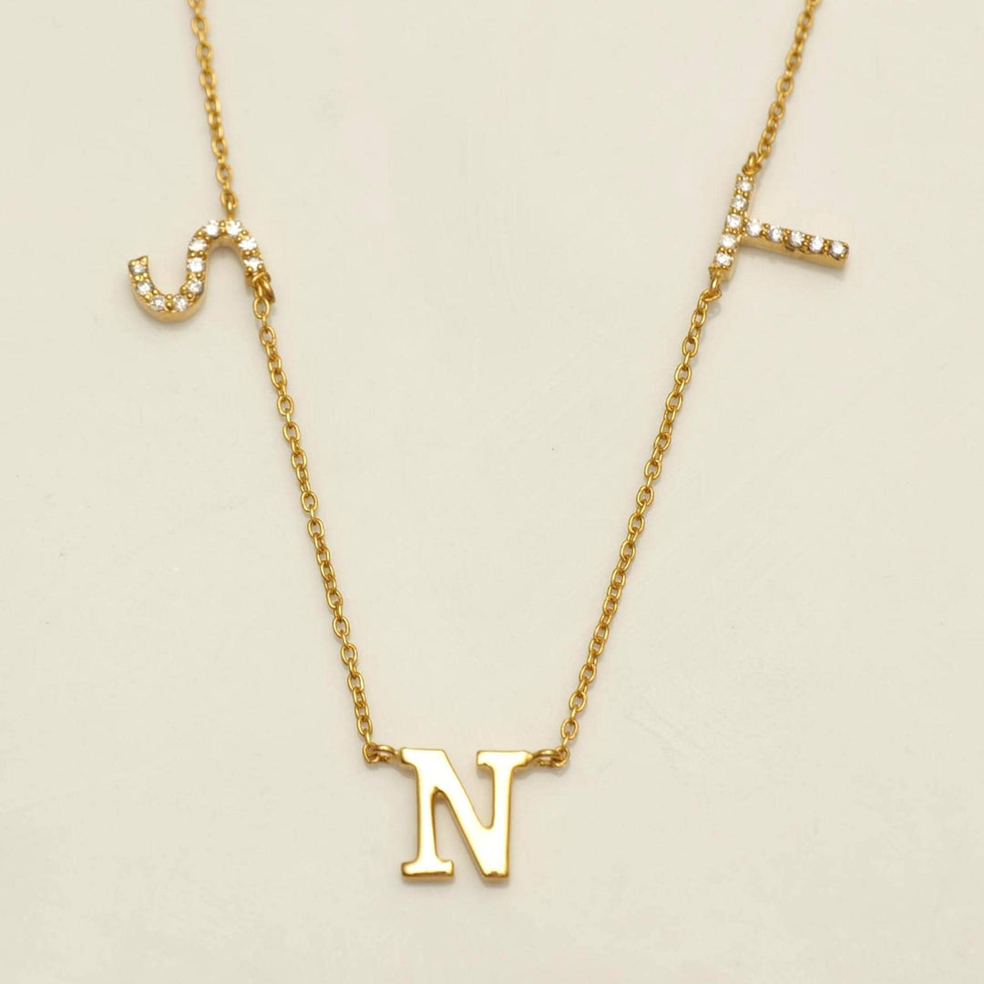 Personalized Initials Diamond Necklace, 14k Solid Gold, Natural Diamonds,  Name Charm Stacking Jewelry, Customized Minimalist Necklace