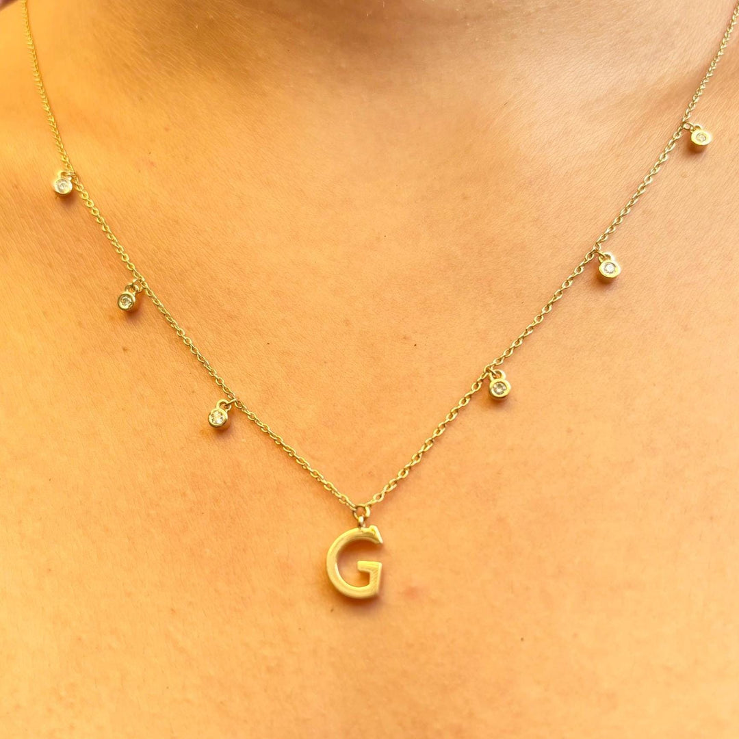 Personalized Initial Diamond Necklace, 14k Solid Gold, Natural Diamonds, Minimalist Custom Jewelry, Drop Letter Necklace, Stacking Jewelry