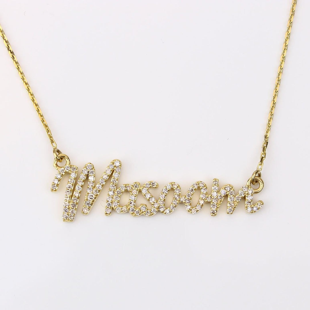 Name Letter Diamond Necklace, 14k Solid Gold, Natural Diamonds, Script Word Jewelry, Minimalistic Everyday Necklace, Stacking Jewelry