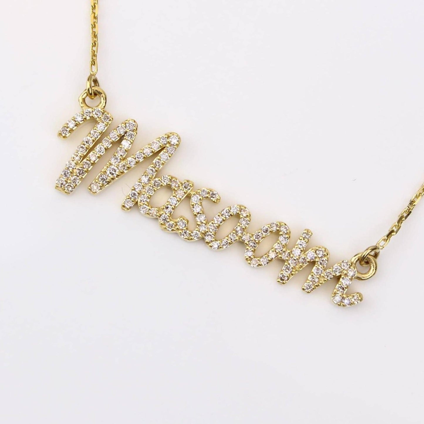 Name Letter Diamond Necklace, 14k Solid Gold, Natural Diamonds, Script Word Jewelry, Minimalistic Everyday Necklace, Stacking Jewelry