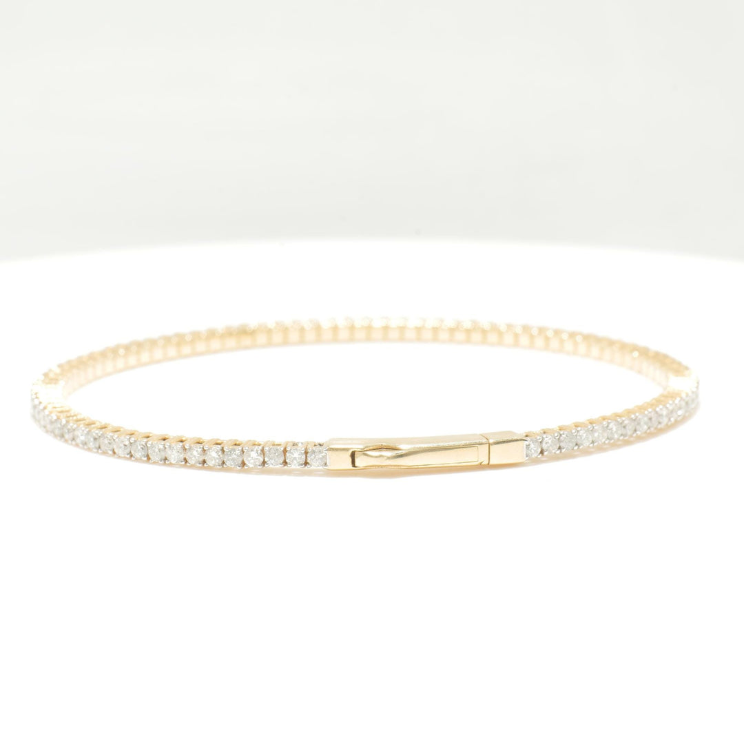 Single Row Diamond Bracelet, 14k Solid Gold, Natural Diamond, Sleek Everyday Jewelry, Flexible Stacking Bangle, Minimalist Eternity Bracelet