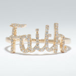 Load image into Gallery viewer, Faith Script Diamond Ring, 14K Solid Gold, Natural Diamonds, Statement Inspirational Jewelry, Word Name Ring, Personalized Minimalistic Band
