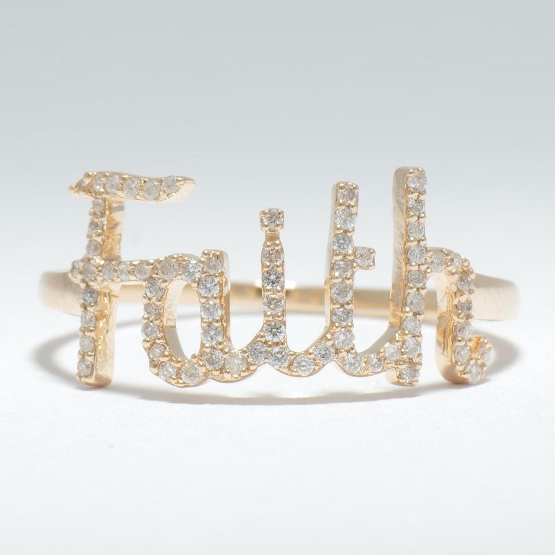 Faith Script Diamond Ring, 14K Solid Gold, Natural Diamonds, Statement Inspirational Jewelry, Word Name Ring, Personalized Minimalistic Band