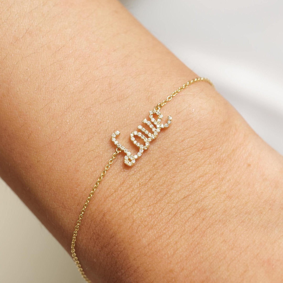 Love Chain Bracelet, 14k Gold, Natural Diamonds,  Inspirational Jewelry, , Handcrafted Jewelry Gift For Her
