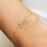 Load image into Gallery viewer, Love Chain Bracelet, 14k Gold, Natural Diamonds,  Inspirational Jewelry, , Handcrafted Jewelry Gift For Her
