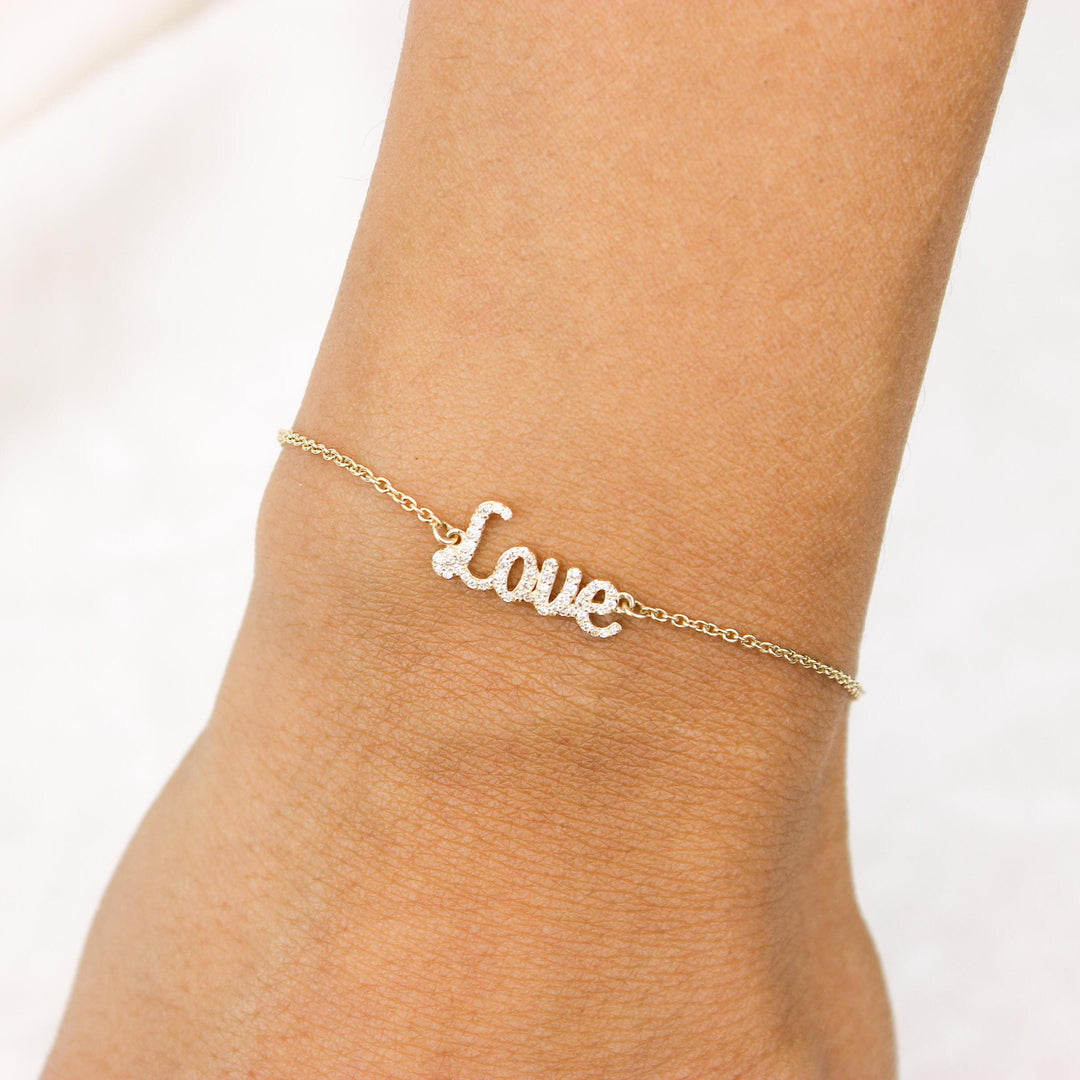 Love Chain Bracelet, 14k Gold, Natural Diamonds,  Inspirational Jewelry, , Handcrafted Jewelry Gift For Her