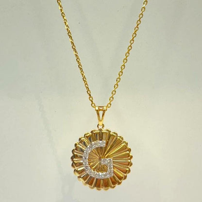 Personalized Initial Medallion Diamond Necklace, 14k Solid Gold, Natural Diamonds, Custom Letter Jewelry, Minimalist Sunburst Necklace