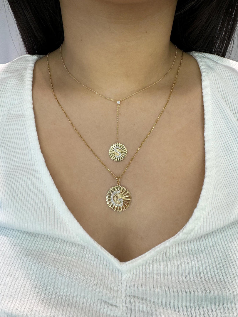 Personalized Initial Medallion Diamond Necklace, 14k Solid Gold, Natural Diamonds, Custom Letter Jewelry, Minimalist Sunburst Necklace