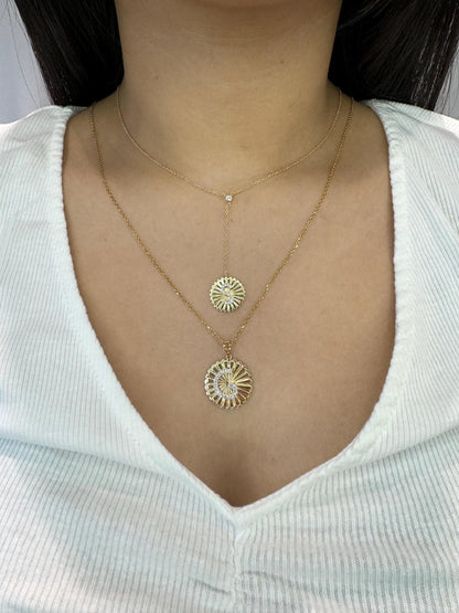 Personalized Initial Medallion Diamond Necklace, 14k Solid Gold, Natural Diamonds, Custom Letter Jewelry, Minimalist Sunburst Necklace