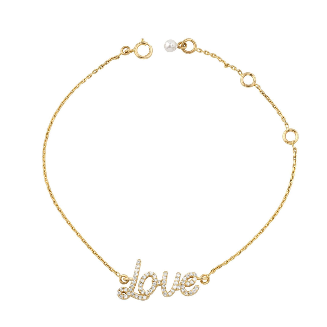 Love Chain Diamond Bracelet, 14k Solid Gold, Natural Diamonds, Inspirational Name Jewelry, Handcrafted Everyday Wear, Minimal Word Bracelet