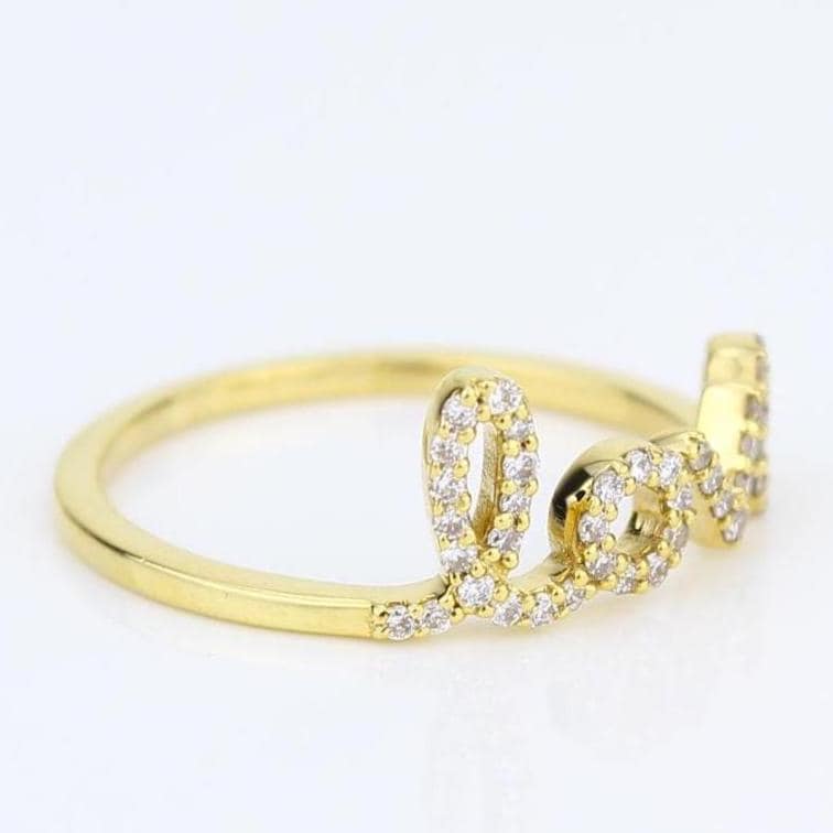 Love Script Diamond Ring, 14K Solid Gold, Natural Diamonds, Statement Inspirational Jewelry, Word Stackable Ring, Minimal Personalized Band