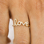 Load image into Gallery viewer, Love Script Diamond Ring, 14K Solid Gold, Natural Diamonds, Statement Inspirational Jewelry, Word Stackable Ring, Minimal Personalized Band
