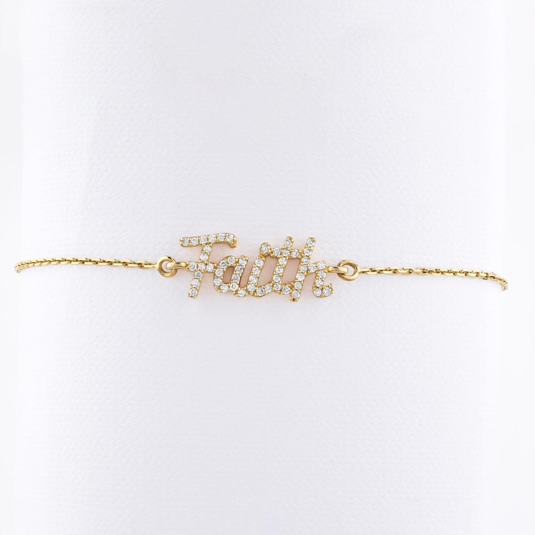 Faith Diamond Chain Bracelet, 14k Solid Gold, Natural Diamond, Inspirational Jewelry, Handcrafted Everyday Chain, Word Minimalistic Bracelet