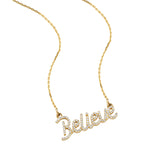 Load image into Gallery viewer, Believe Diamond Necklace, 14k Solid Gold, Natural Diamonds, Handcrafted Word Jewelry, Script Letter Necklace, Minimalistic Everyday Necklace
