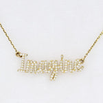 Load image into Gallery viewer, Imagine Diamond Necklace, 14k Solid Gold, Natural Diamonds, Script Word Necklace, Inspirational Jewelry, Handcrafted Minimalistic Jewelry
