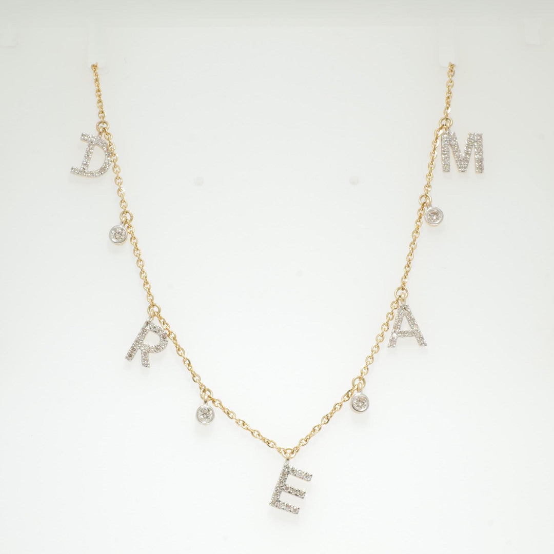 Dream Diamond Charm Necklace, 14k Solid Gold, Natural Diamonds, Affirmation Drop Necklace, Stackable Everyday Chain, Bezel Drop Jewelry