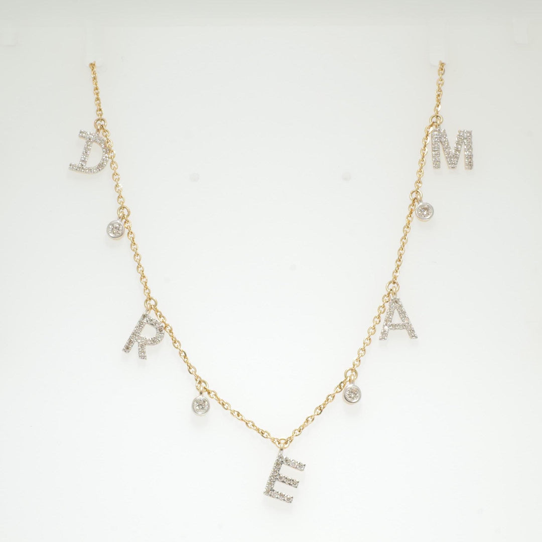 Dream Diamond Charm Necklace, 14k Solid Gold, Natural Diamonds, Affirmation Drop Necklace, Stackable Everyday Chain, Bezel Drop Jewelry