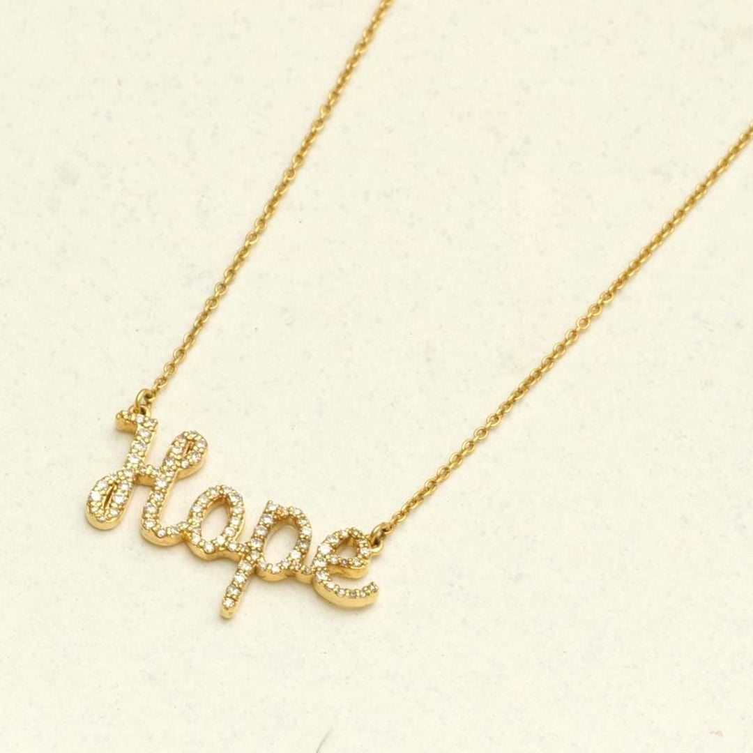 Hope Word Diamond Pendant Necklace, 14k Solid Gold, Natural Diamonds, Script Letter Affirmation Chain  Necklace, Stackable Everyday Jewelry