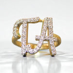 Load image into Gallery viewer, Personalized Double Initial Diamond Ring, 14k Solid Gold, Natural Diamond, Handwritten Word Ring, Custom Letter Band, Minimal Statement Ring
