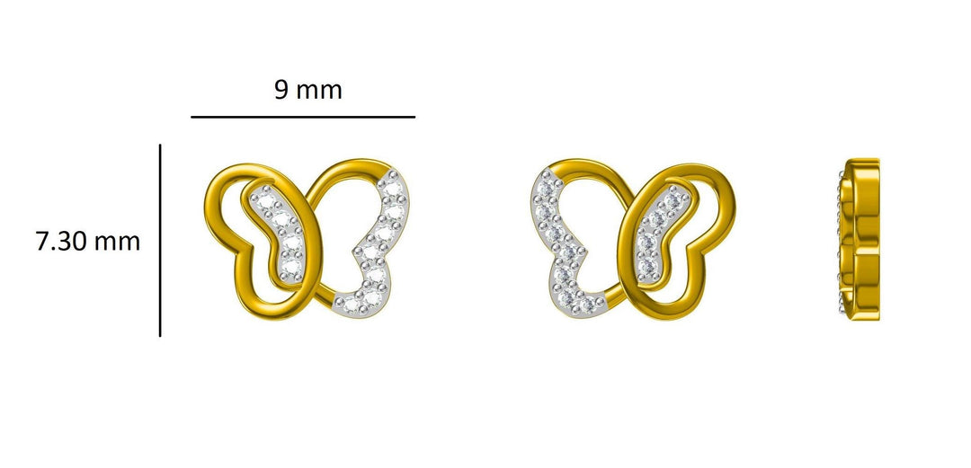 Kids Butterfly Diamond Stud Earrings, 14k Solid Gold, Natural Diamonds, Animal Jewelry, Gift for toddlers/girls/kids, Ready To Ship