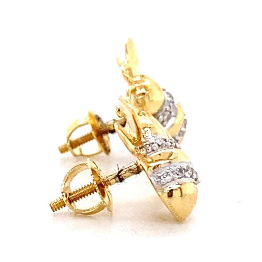 Kids Bumble Bee Diamond Stud Earrings, 14k Solid Gold, Natural Diamonds, Animal Jewelry, Gold Insect Studs, Gift for toddlers/girls/kids