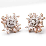 Load image into Gallery viewer, Leaflet Floral Diamond Stud Earrings, 14k Solid Gold, Natural Diamonds, Princess Marquise Cluster Jewelry,  Cocktail Statement Earrings
