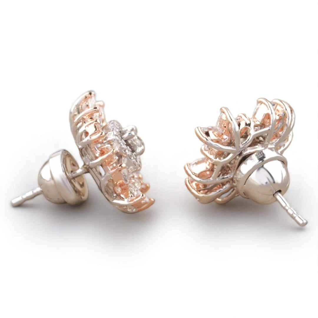 Leaflet Floral Diamond Stud Earrings, 14k Solid Gold, Natural Diamonds, Princess Marquise Cluster Jewelry,  Cocktail Statement Earrings
