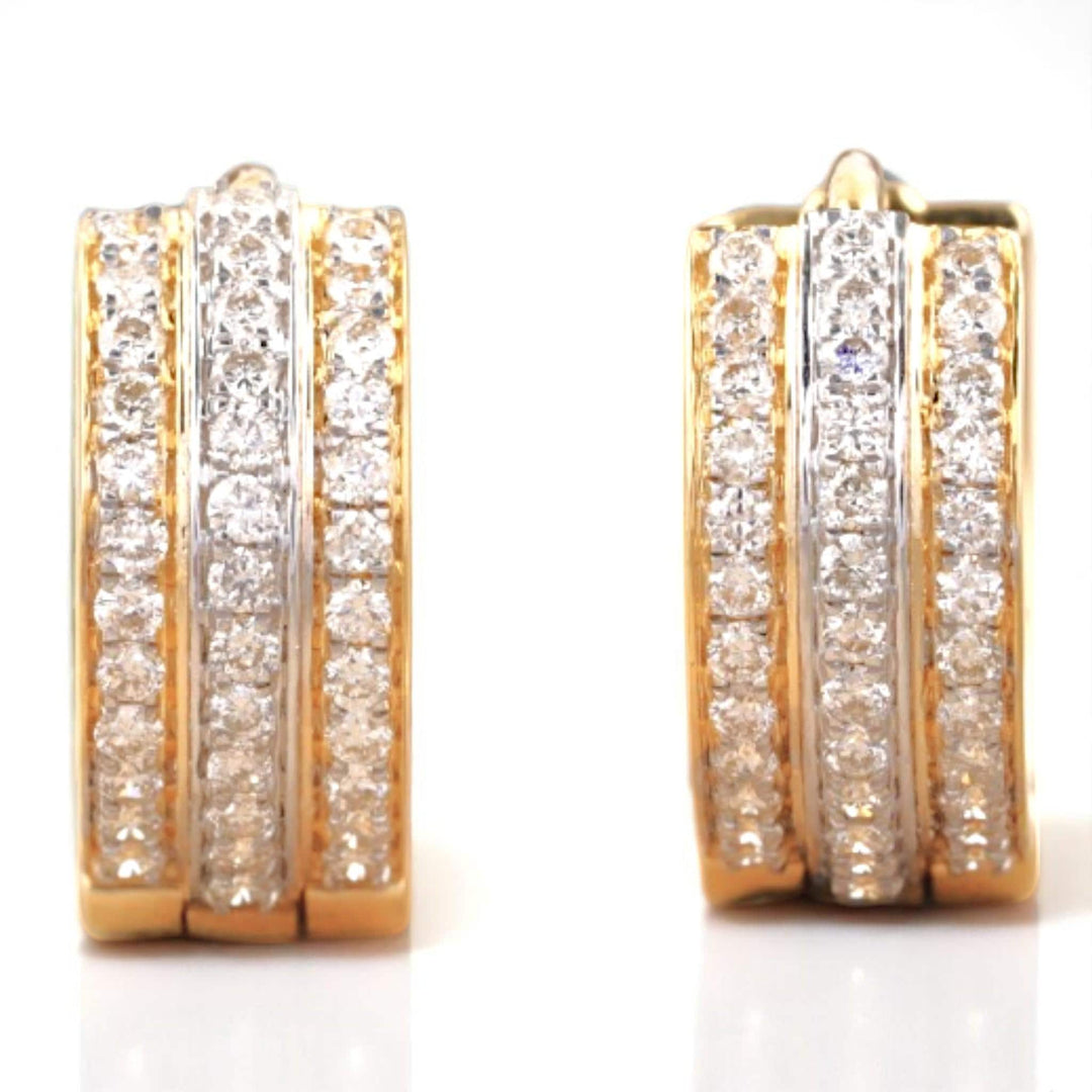 Triple line Diamond Huggie Earrings, 14k Solid Gold, Natural Diamonds, Cocktail Statement Jewelry, Everyday Hoop Earrings