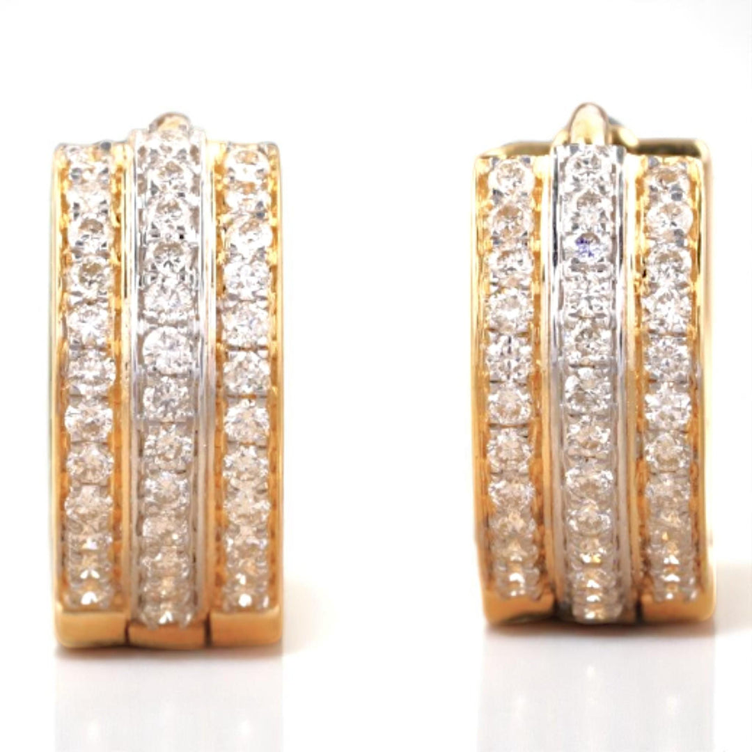 Triple line Diamond Huggie Earrings, 14k Solid Gold, Natural Diamonds, Cocktail Statement Jewelry, Everyday Hoop Earrings