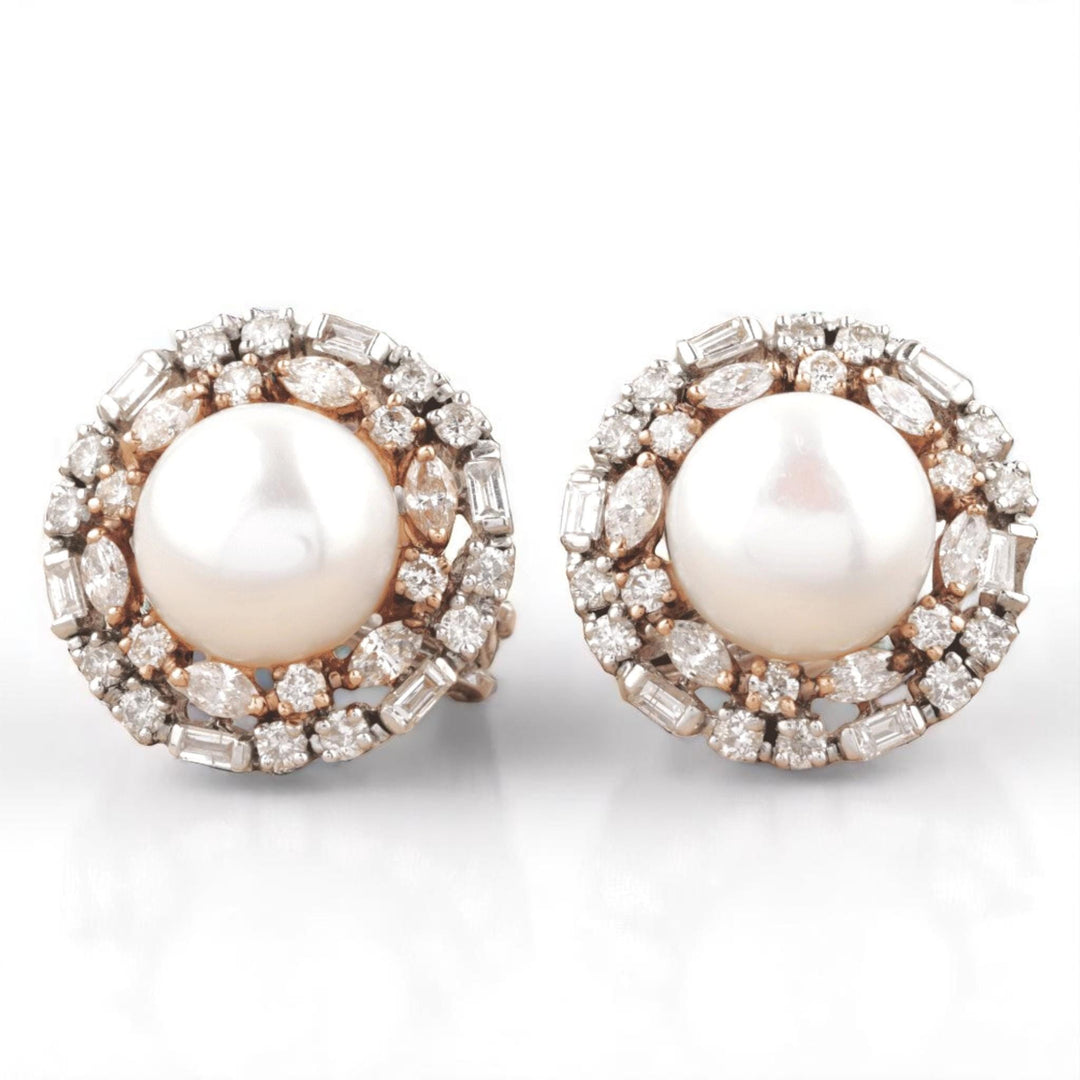 Pearl Diamond Halo Studs, 14K Solid Gold, Fancy Natural Diamonds, Bridal Wedding Earrings, Statement Cocktail Jewelry