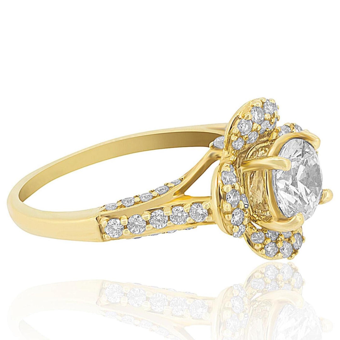 Round Solitaire Diamond Ring, Engagement Ring, Flower Shaped Halo Ring, 14k Solid Gold, Natural Diamonds, Gift For Her