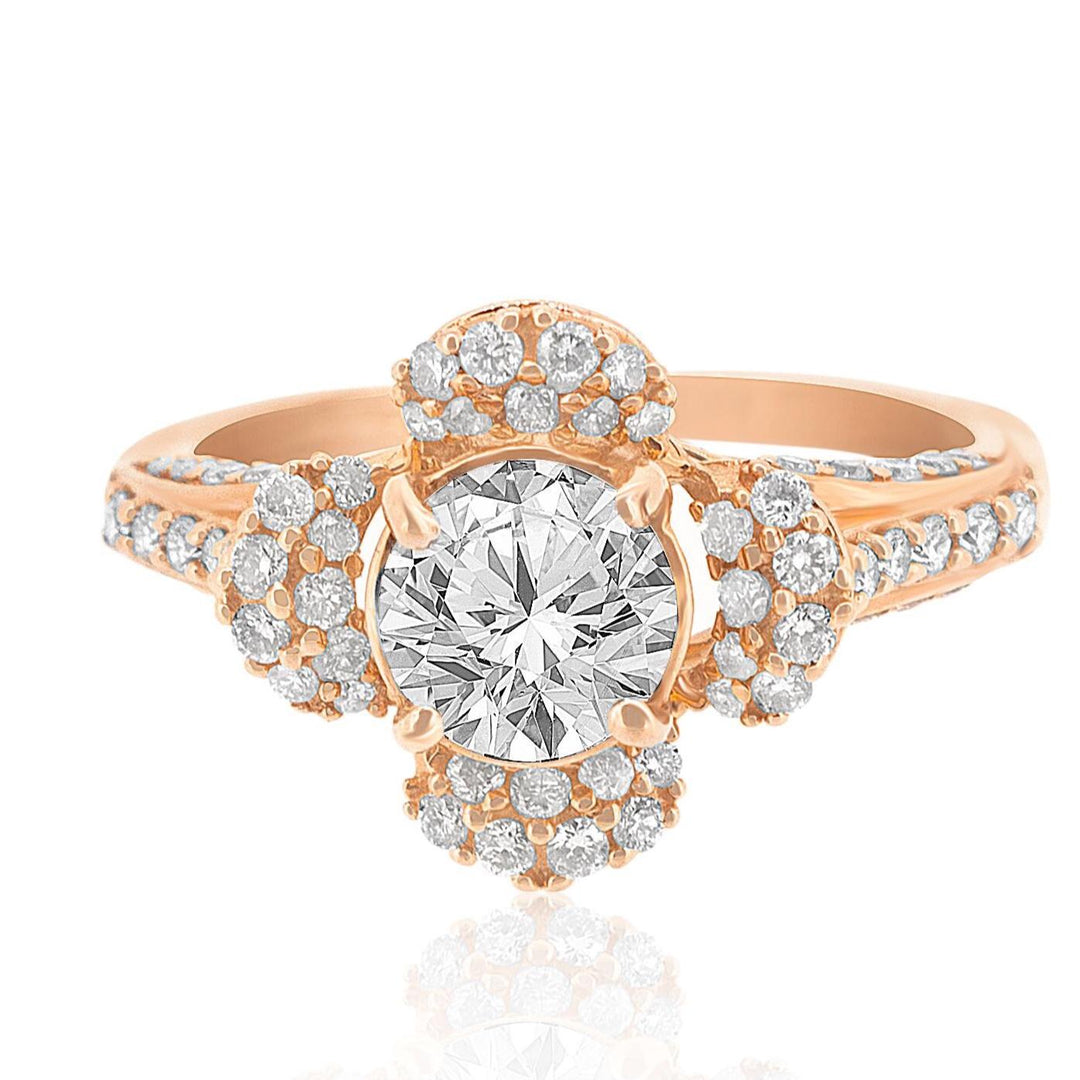 Round Solitaire Diamond Ring, Engagement Ring, Flower Shaped Halo Ring, 14k Solid Gold, Natural Diamonds, Gift For Her