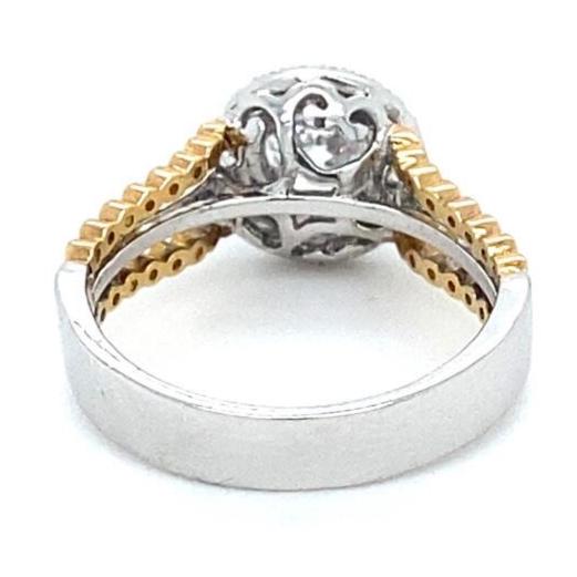 Halo Solitaire Ring, Engagement Diamond Ring, 14k Solid Gold, Natural Diamonds, Triple Shank Band, Dual Tone, Gift For Her