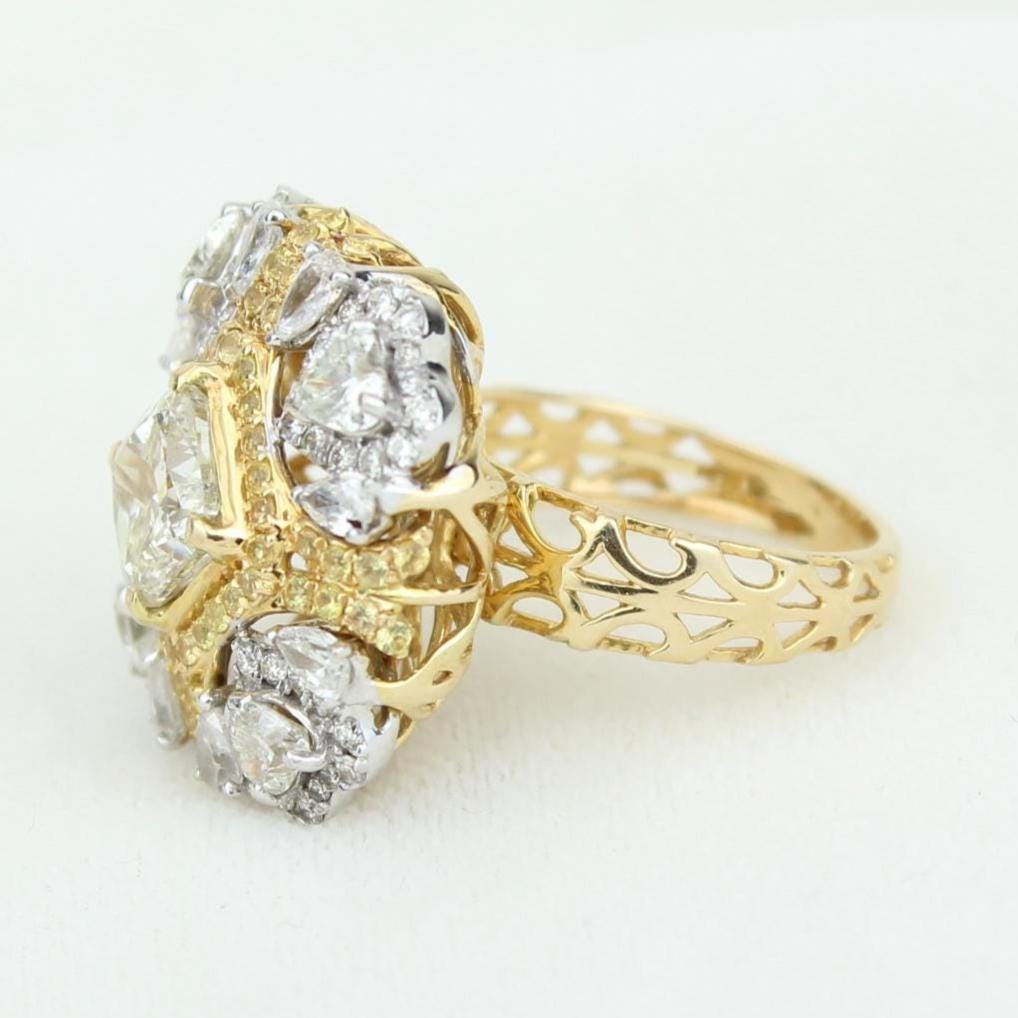 Yellow Sapphire Engagement Ring, Heart & Pear Diamonds, Dual Tone Gemstone Ring, Natural Diamonds, 14k Solid Gold, Gift For Her