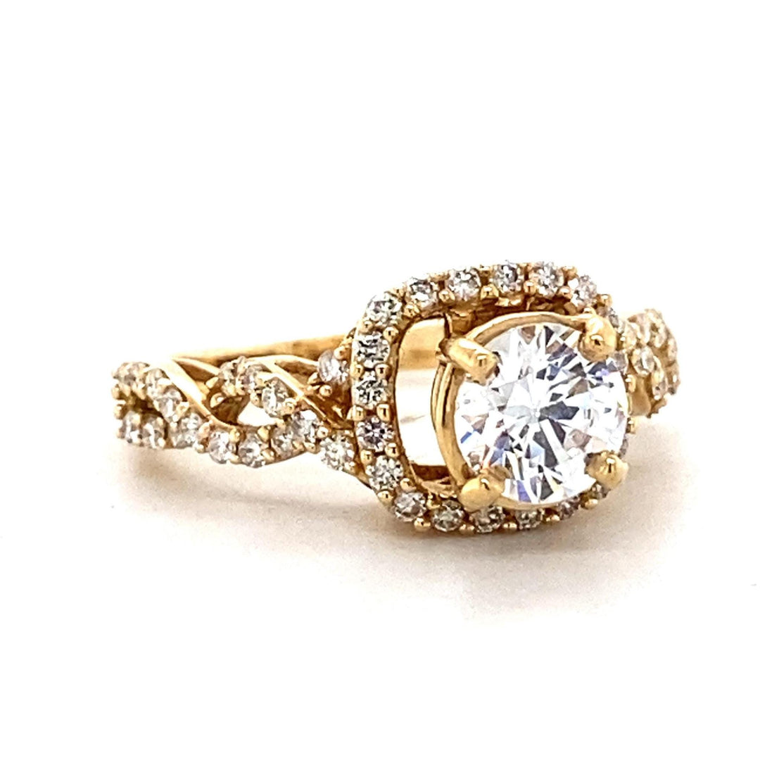Round Solitaire Square Halo Diamond Ring, Engagement Ring, 14k Solid Gold, Natural Diamonds, Crossover Shank, Gift For Her