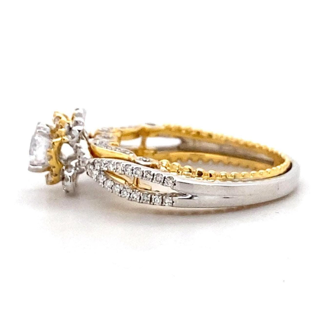 Engagement Solitaire Ring, 14k Solid Gold, Natural Diamonds, Flower Filigree Ring, Dual Tone, Split Shank, Bridal Jewelry, Gift For Her