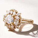 Load image into Gallery viewer, Solitaire Diamond Engagement Ring, Flower Diamond Ring, 14k Solid Gold, Halo Setting, Natural Diamonds, Gift For Her
