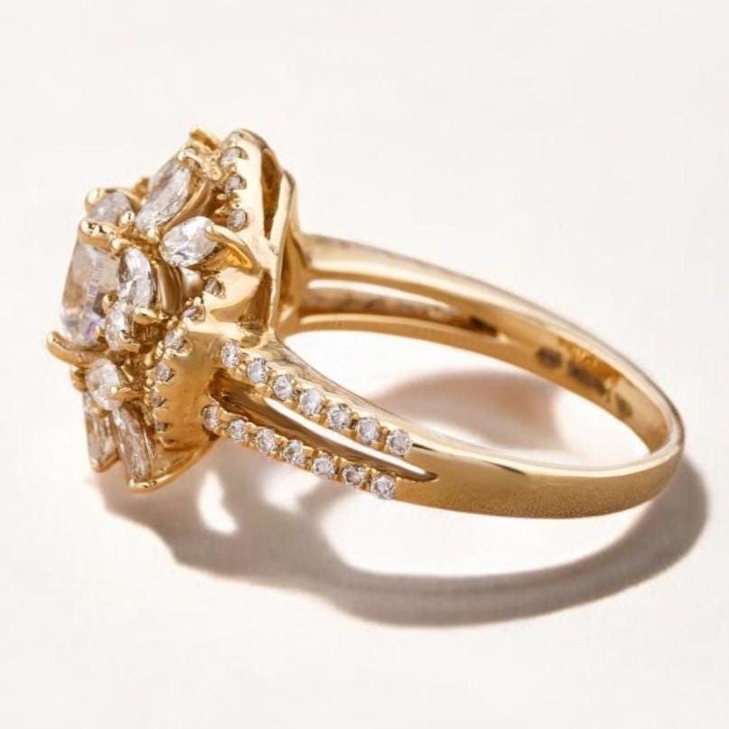Solitaire Diamond Engagement Ring, Flower Diamond Ring, 14k Solid Gold, Halo Setting, Natural Diamonds, Gift For Her