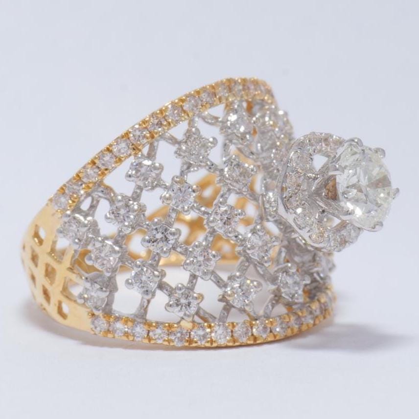 Solitaire Broad Diamond Ring, 14k Solid Gold, Two Toned Ring, Natural Diamonds, Wedding Bridal Jewelry, Engagement Ring, Gift For Her