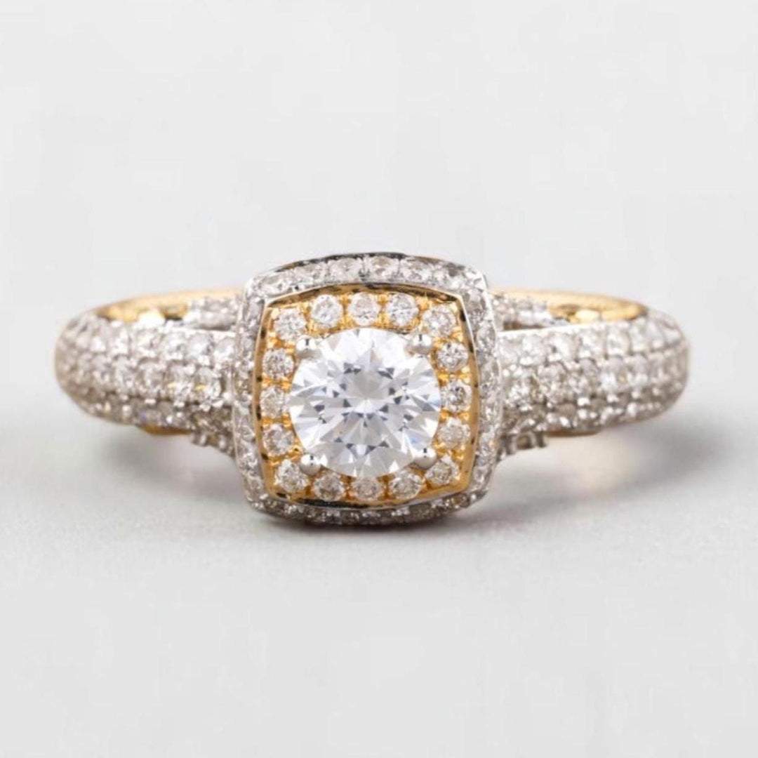 Cushion Halo Diamond Ring, 14k Solid Gold, Natural Diamonds, Engagement Ring, Illusion Setting, Two-Toned Bridal Jewelry, Gift for Her