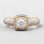 Load image into Gallery viewer, Cushion Halo Natural Diamond Bridal Pave Band Ring: 14k Solid Gold Two-Toned Engagement Jewellery, Certified Jewelry
