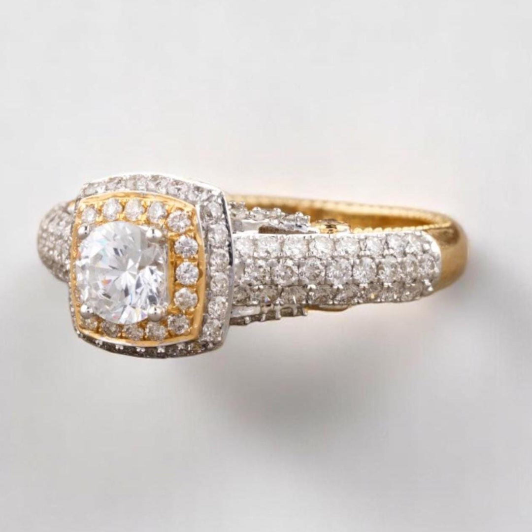 Cushion Halo Diamond Ring, 14k Solid Gold, Natural Diamonds, Engagement Ring, Illusion Setting, Two-Toned Bridal Jewelry, Gift for Her