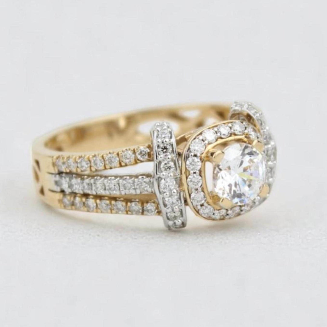 Round Solitaire Halo Diamond Ring, 14k Solid Gold, Natural Diamonds, Halo Engagement Ring, Dual Tone Ring, Bridal Jewelry, Gift For Her