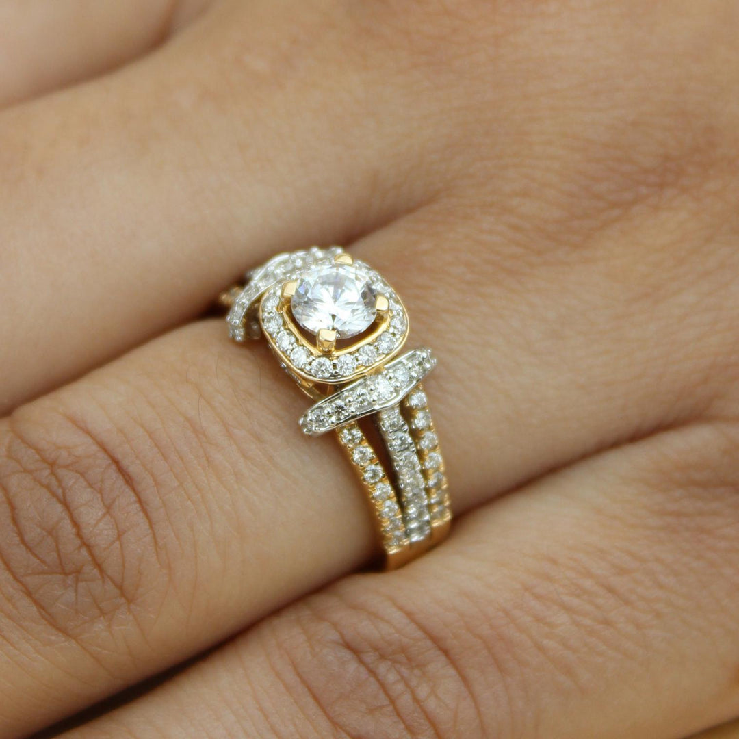 Round Solitaire Halo Diamond Ring, 14k Solid Gold, Natural Diamonds, Halo Engagement Ring, Dual Tone Ring, Bridal Jewelry, Gift For Her