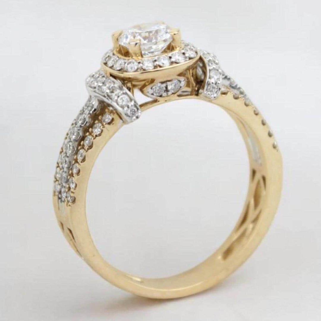 Round Solitaire Halo Diamond Ring, 14k Solid Gold, Natural Diamonds, Halo Engagement Ring, Dual Tone Ring, Bridal Jewelry, Gift For Her