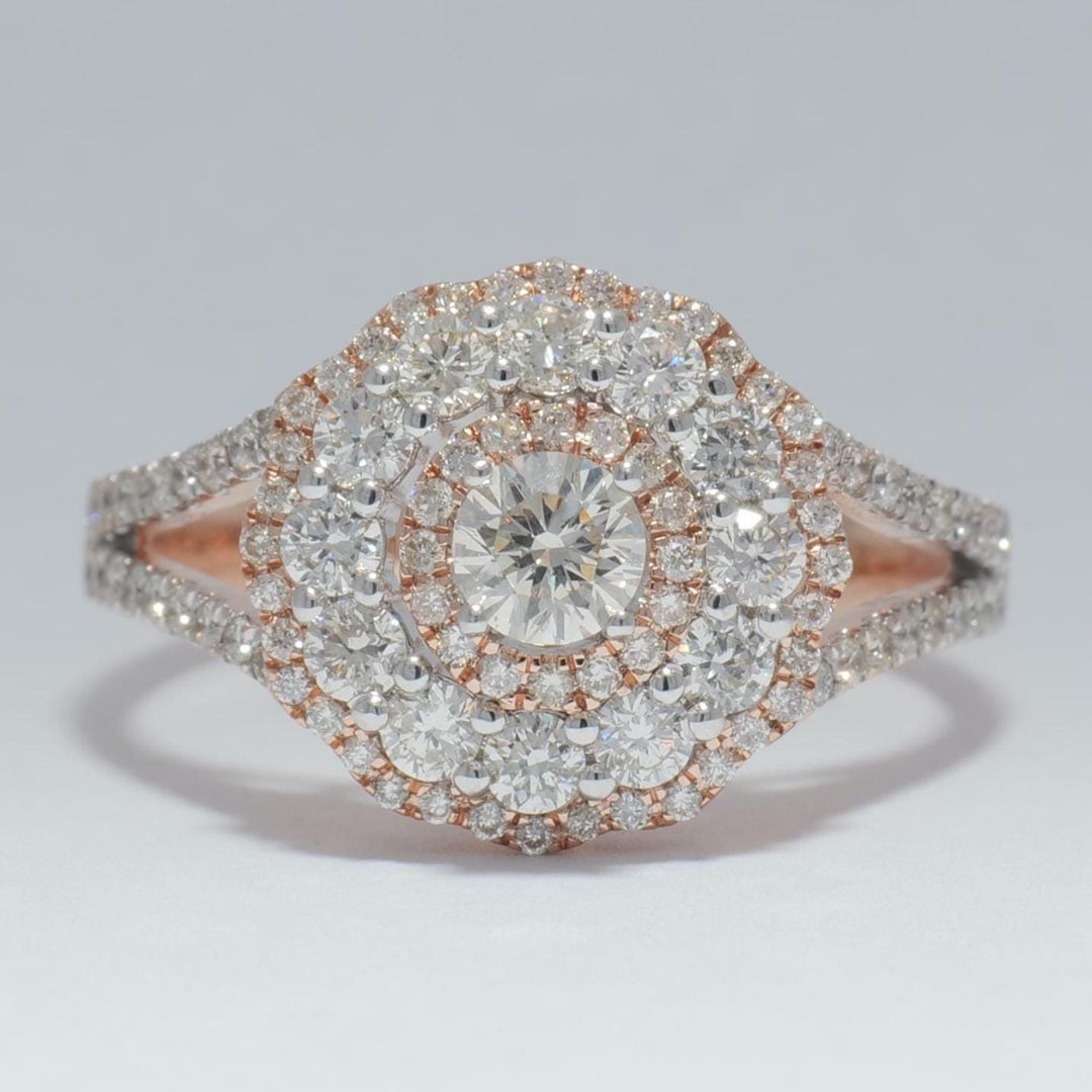 Flower Solitaire Cluster Diamond Ring, 14K Solid Gold, Natural Diamonds, Double Halo Engagement Ring, Statement Bridal Jewelry, Gift For Her