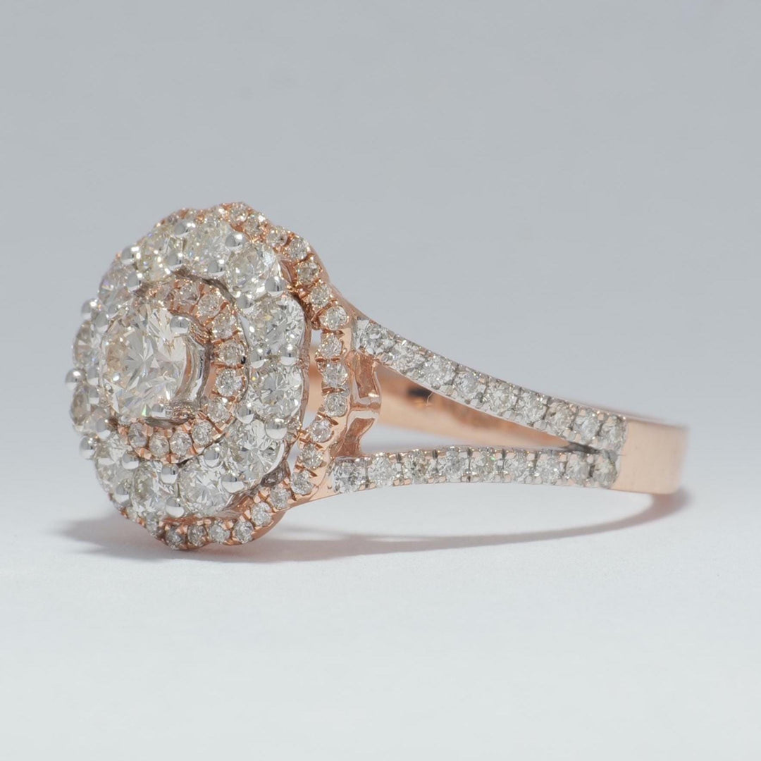 Flower Solitaire Cluster Diamond Ring, 14K Solid Gold, Natural Diamonds, Double Halo Engagement Ring, Statement Bridal Jewelry, Gift For Her