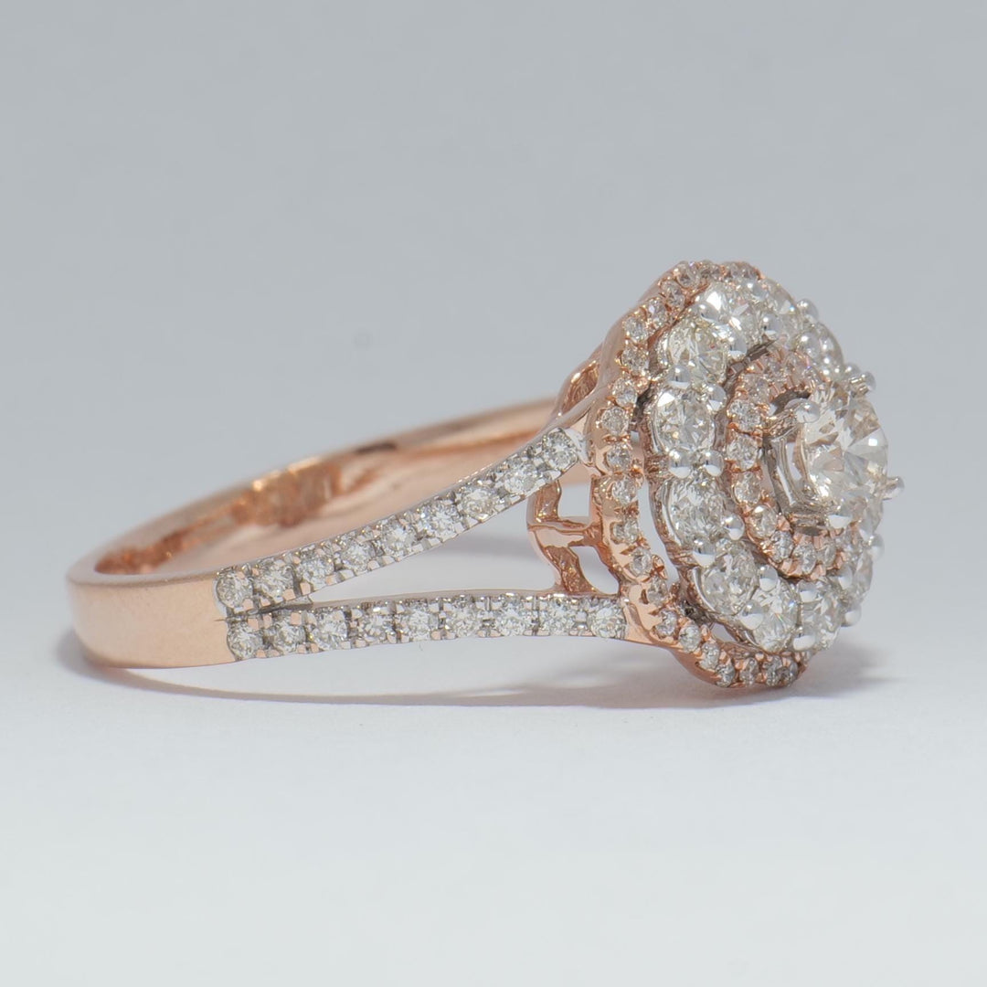 Flower Solitaire Cluster Diamond Ring, 14K Solid Gold, Natural Diamonds, Double Halo Engagement Ring, Statement Bridal Jewelry, Gift For Her