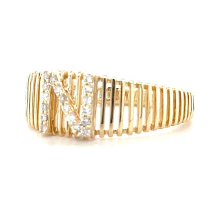 Personalized Initial Letter Diamond Ring, 14k Solid Gold, Natural Diamonds, Lined Cage Bar Band, Custom Jewelry, Minimalist Stackable Band