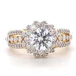 Load image into Gallery viewer, Solitaire Diamond Engagement Ring, Tessellation Effect, 14k Solid Gold, Natural Diamonds, Floral Ring, Dual Tone, Gift For Her
